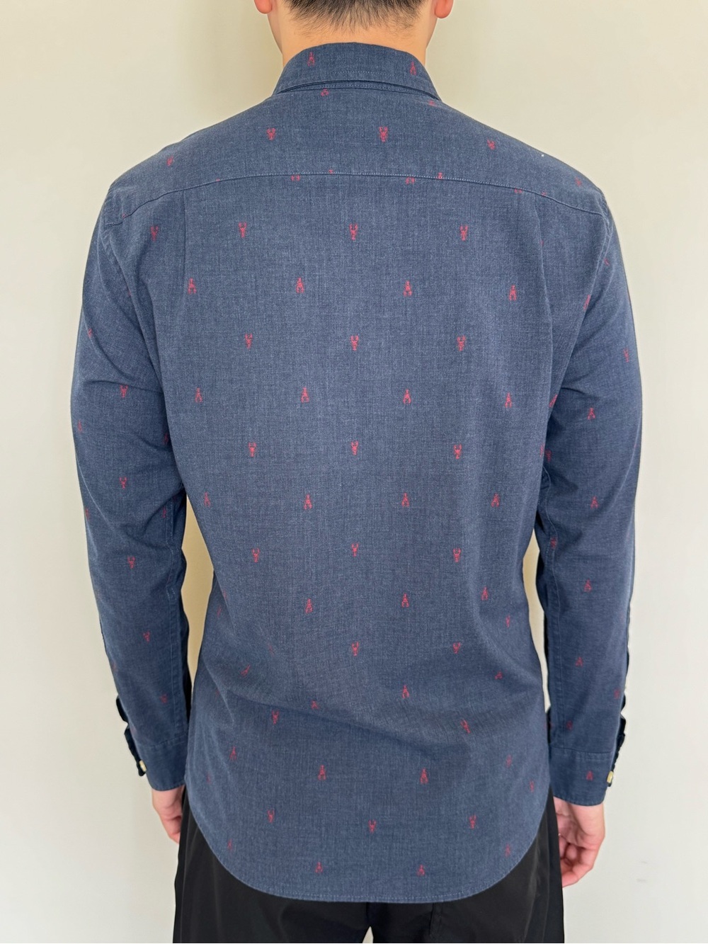 Sonoma Navy Button-Down Shirt with Red Micro Motif